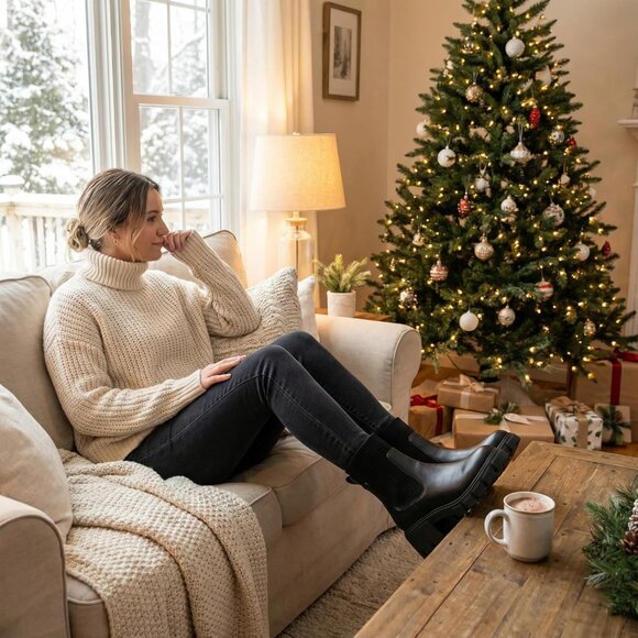 Women's Black Pm Stylish Chunky Elegant Fashionable Breathable Ankle Boots - Picture 2 of 7